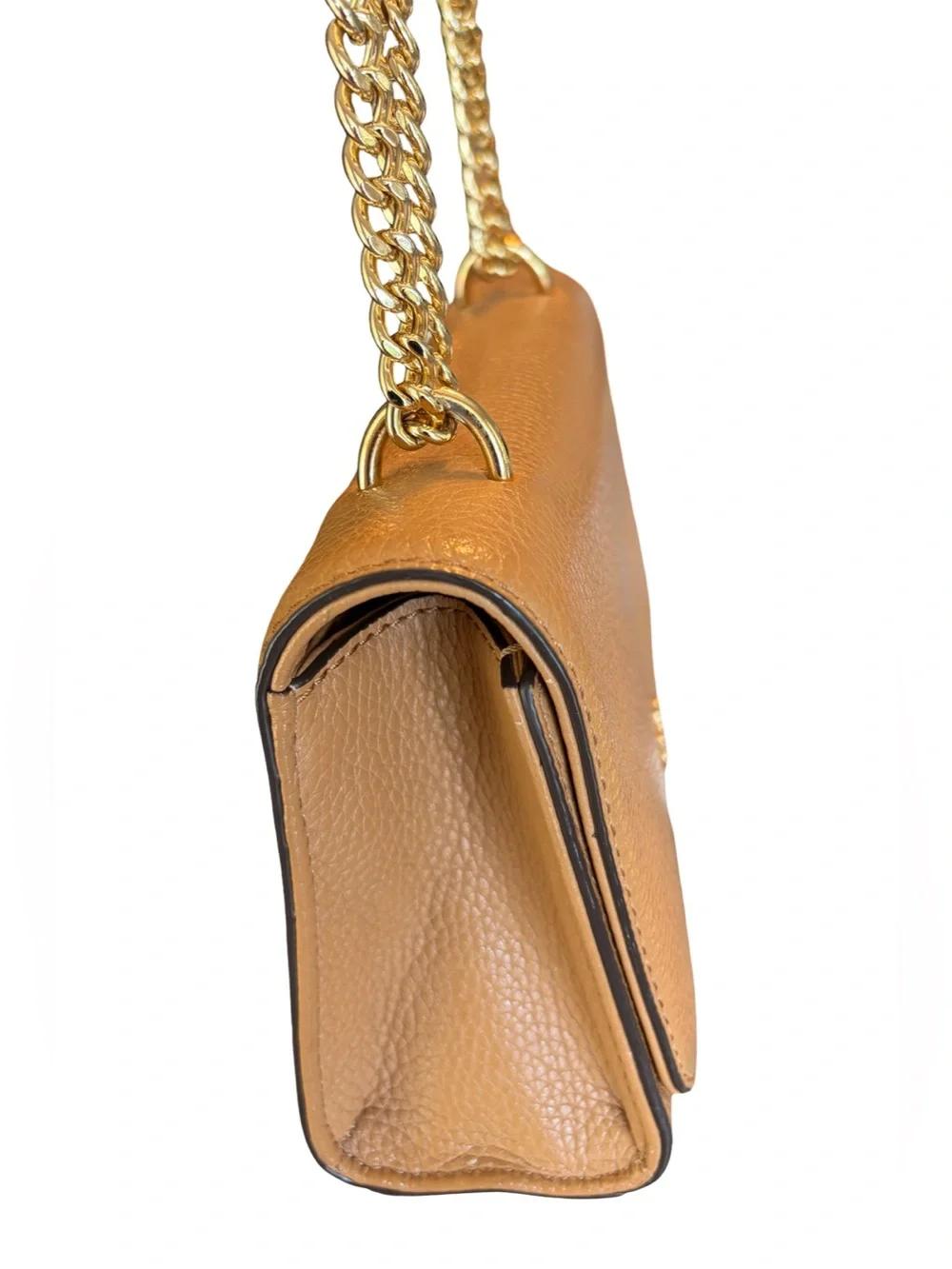 Tory Burch Carter Shrunken Shoulder Bag Tan Pebbled Leather Gold Hardware